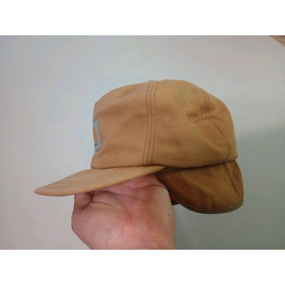 Vintage Carhartt Duck Canvas Cap Hat Mens Medium Tan Ear Flap Thermal WIP USA - Picture 3 of 12